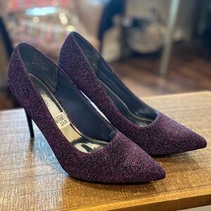 EUC women’s size 12W purple glitter 4.5” heels by Hot Tomato